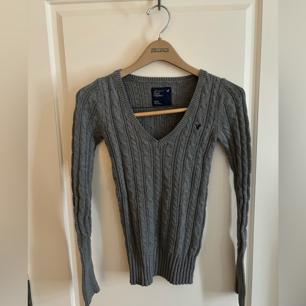American Eagle Outfitters Charcoal V-Neck Sweater